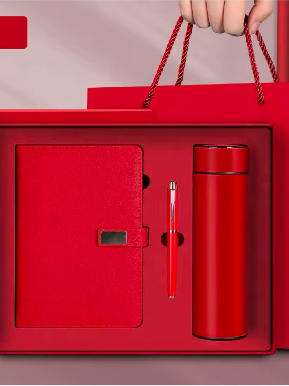 Red Gift Set - Notebook, Pen & Travel Tumbler